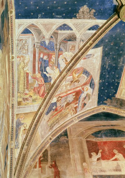 La resurrección del hijo de Nerva, señor de Tulle, detalle del techo de la capilla del Tinel con escenas de la vida de San Marcial, 1344-45 de Matteo di Giovanetto da Viterbo